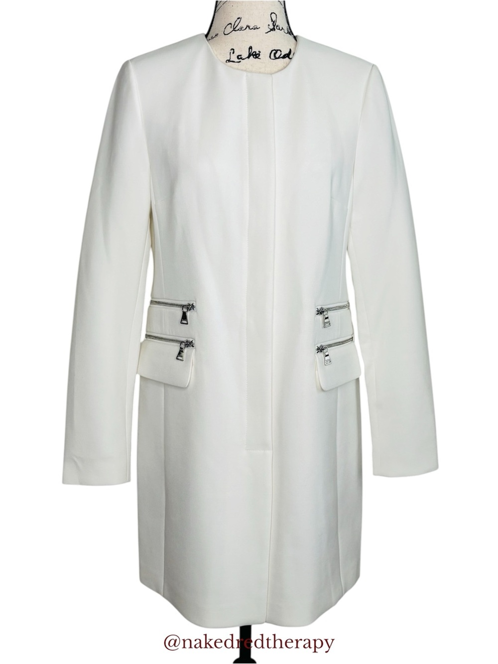 NWT - Express Off White Collarless Long Trench Coat Center Zipper | Women Small